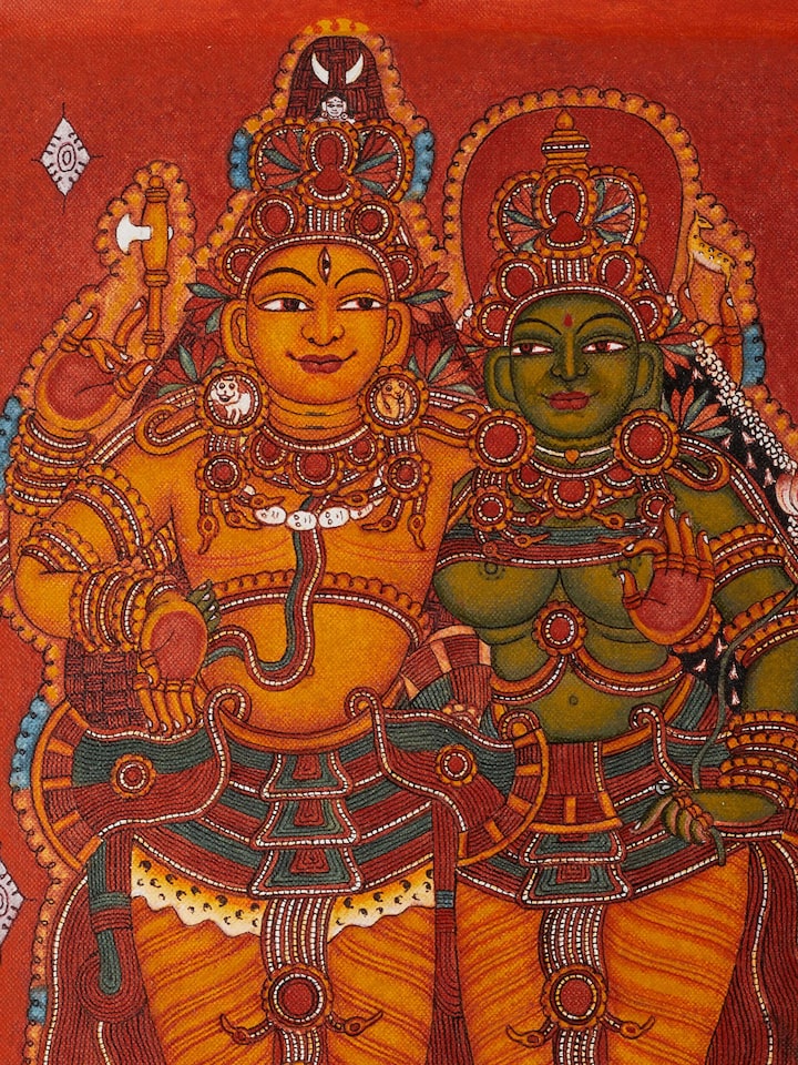 Side view of Parvathi Kerala mural painting highlighting the rich textures and traditional craftsmanship