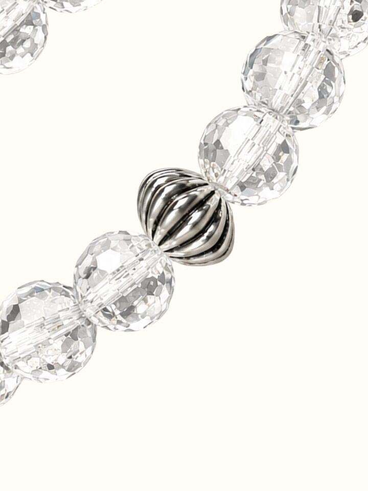 Detail view of Gemstone Sphatik Bead Silver Bracelet highlighting the stone setting and metalwork detail