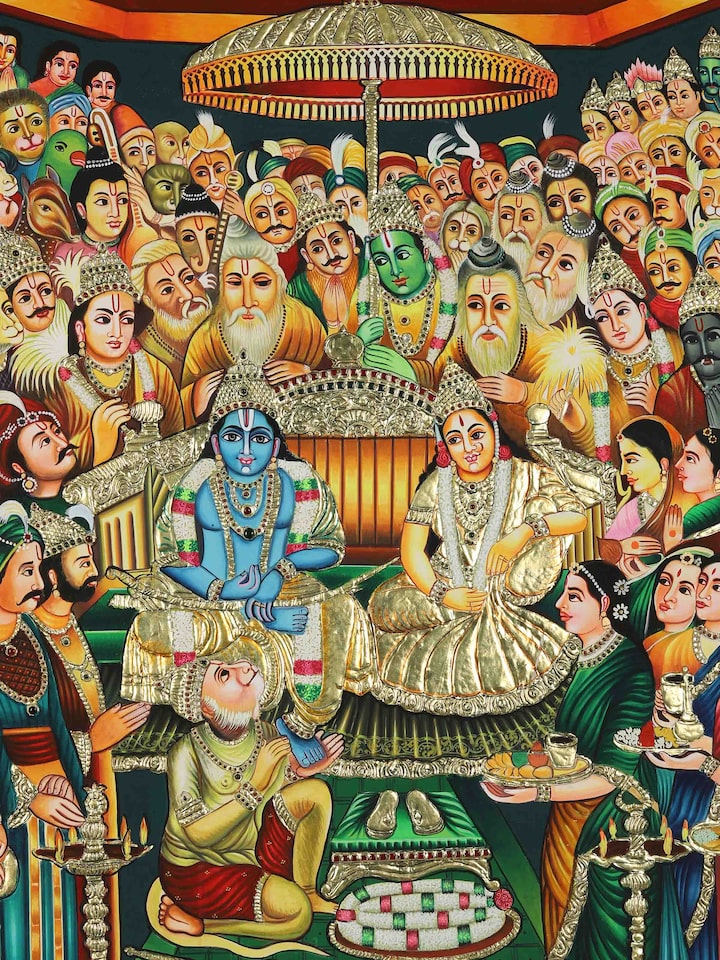 Front detail view of the Sri Rama Pattabhishekam Thanjavur Painting