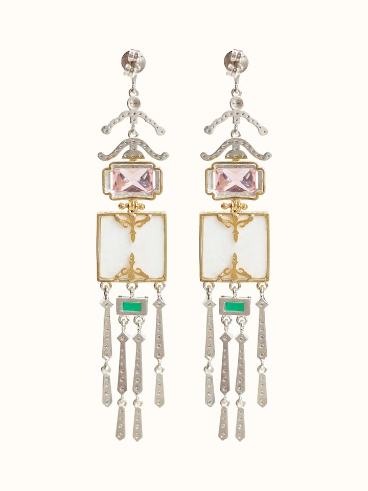 back view of parchinkari silver drop earrings