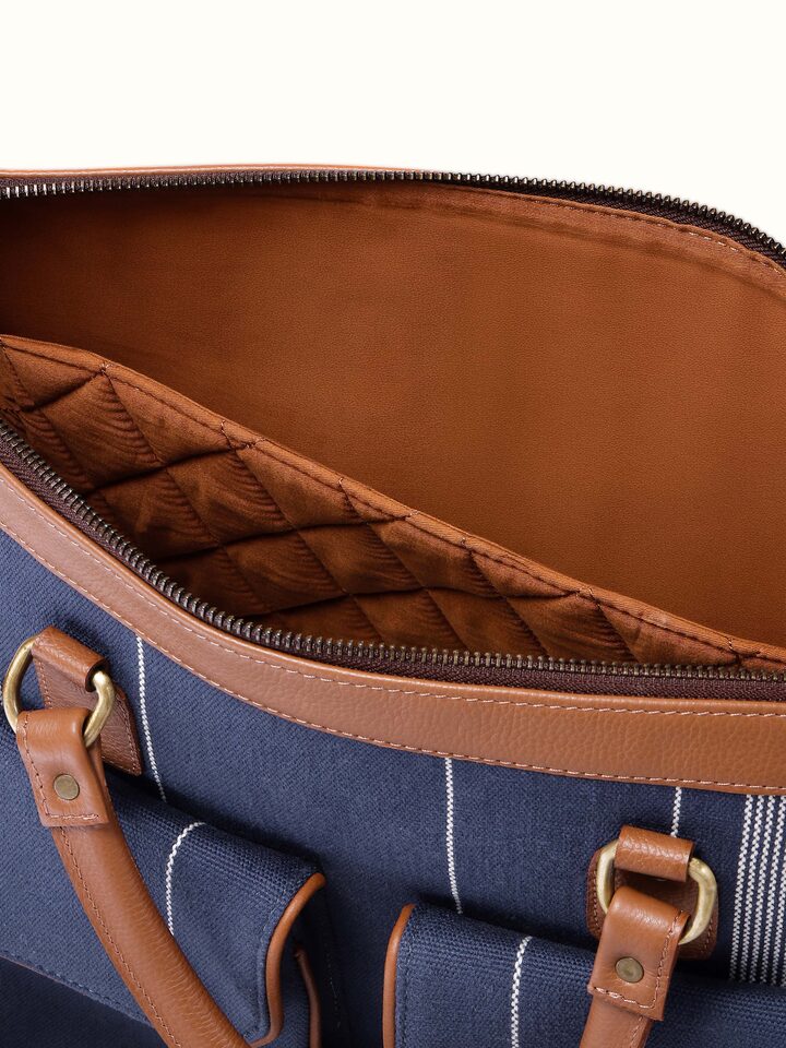 Close-up of Blue Handloom Cotton Business Bag emphasizing the intricate detailing and quality