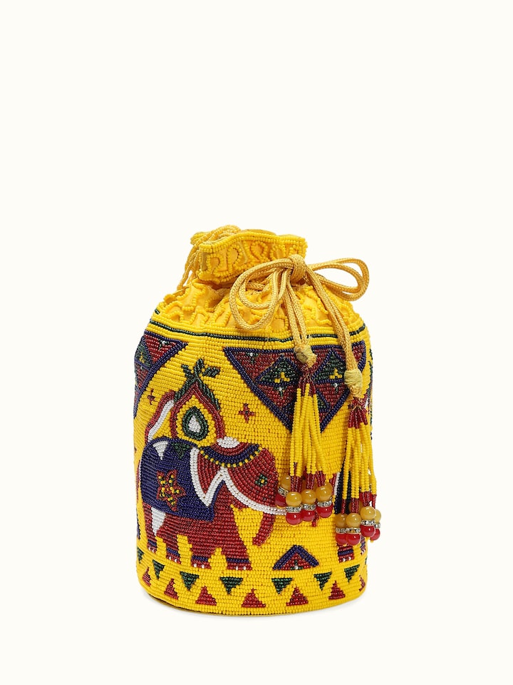 Close-up view of Silk Beadwork Potli Bag highlighting the fabric weave and craftsmanship