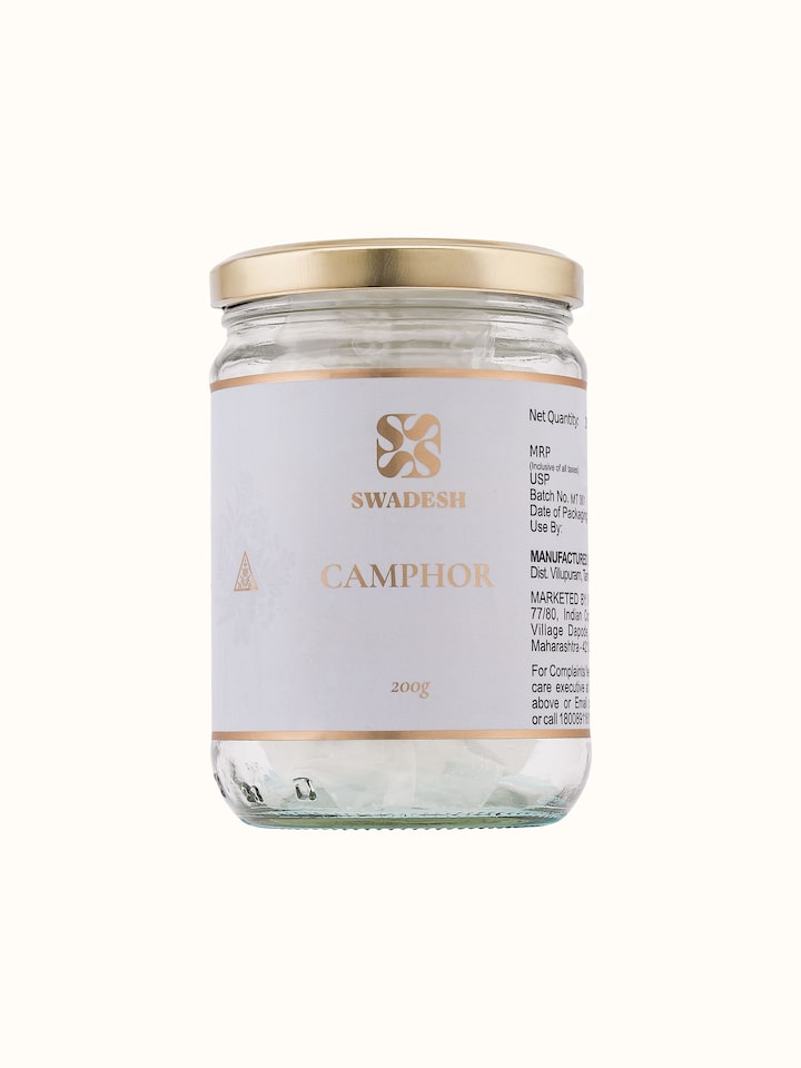 Front view of Camphor showing the product packaging and label