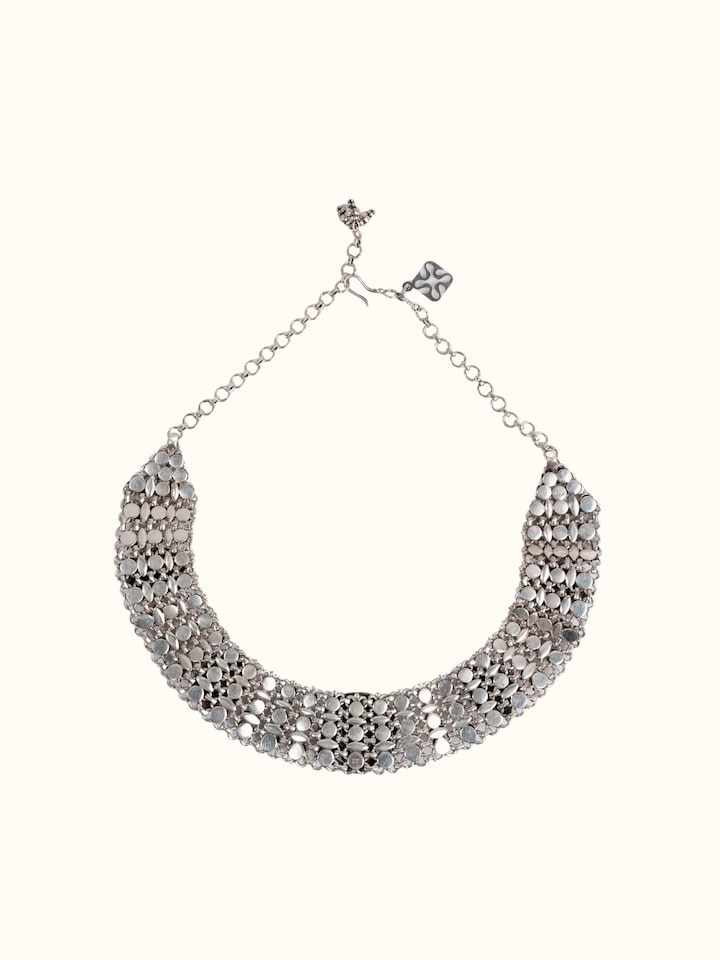 Back view of silver smithing collar necklace