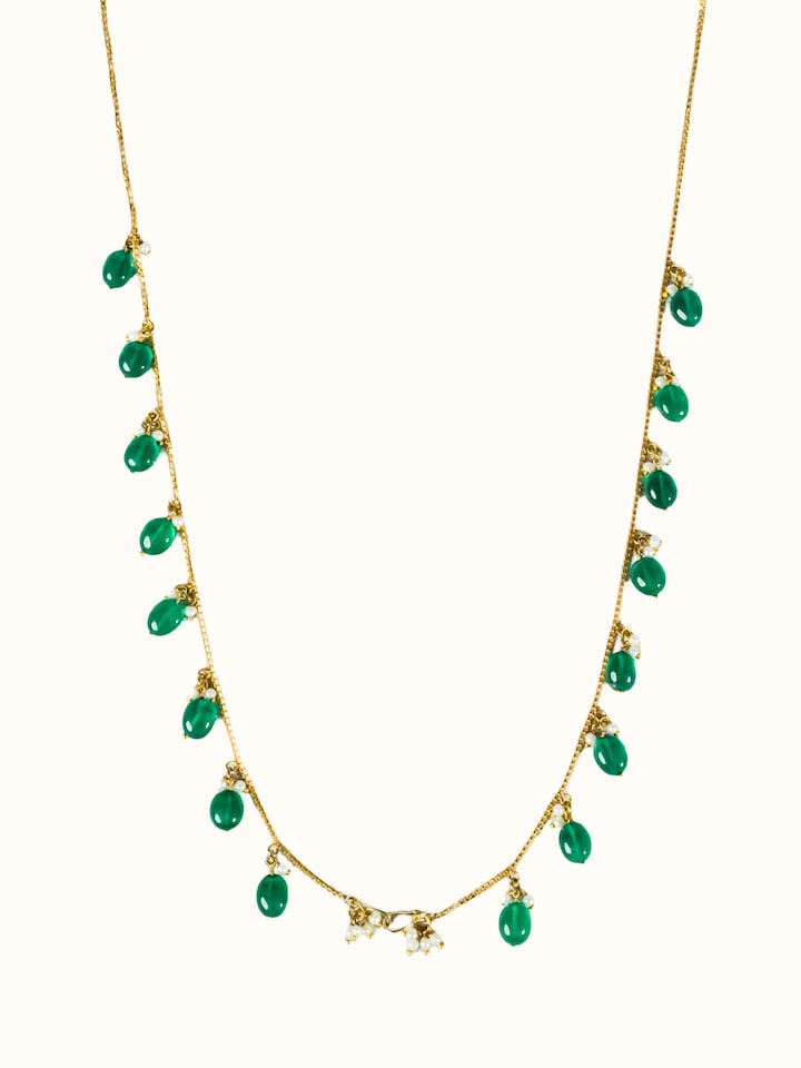 Golf Smithing Pearl Emerald 18 Karat Gold Chain