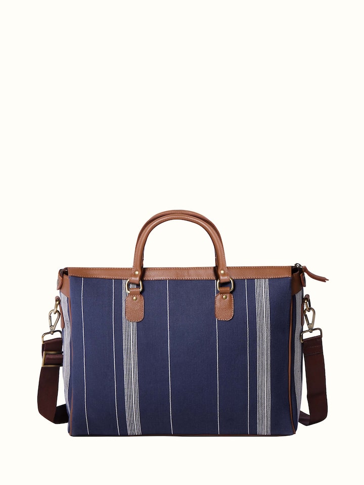 Overall view of Blue Handloom Cotton Business Bag displaying the complete design and craftsmanship