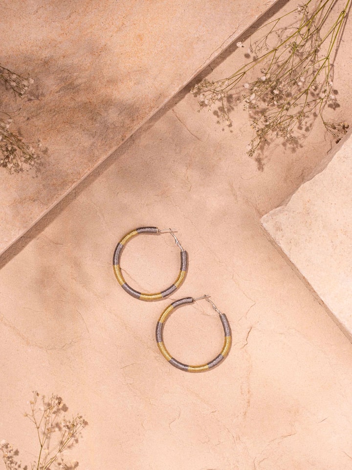 Lifestyle view of handcrafted hoop earrings