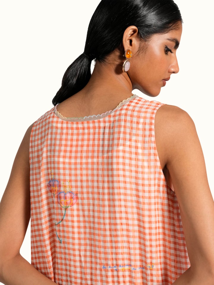 Angled view of the Pink Cotton Silk Handloom Dress