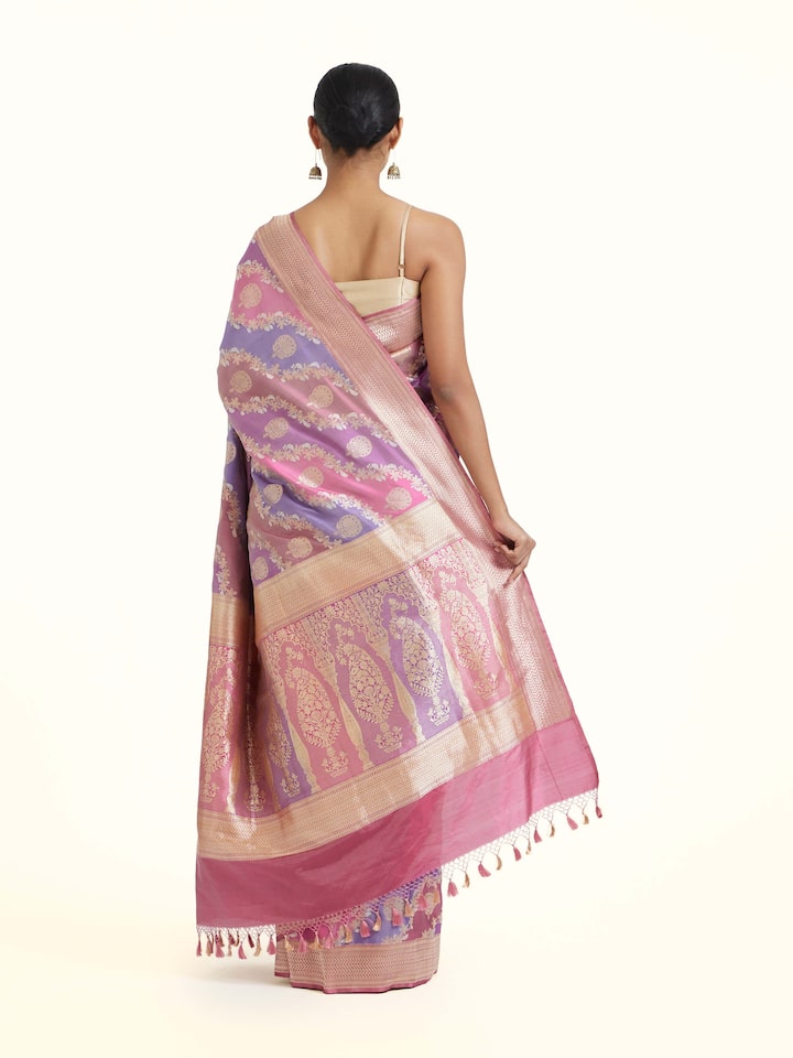 Back view of Banarasi Rangkat Silk Saree emphasizing the overall design and fine details