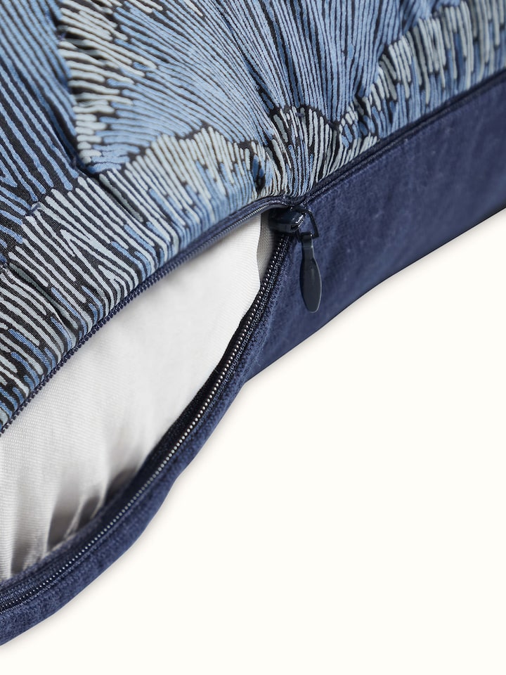 Parvat Indigo Ombre Silk Sanganeri Hand Block Printed Cushion Cover