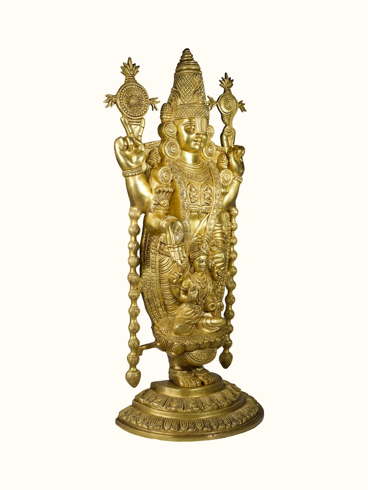 Angled view of the Brass Balaji Lakshmi Standing Idol