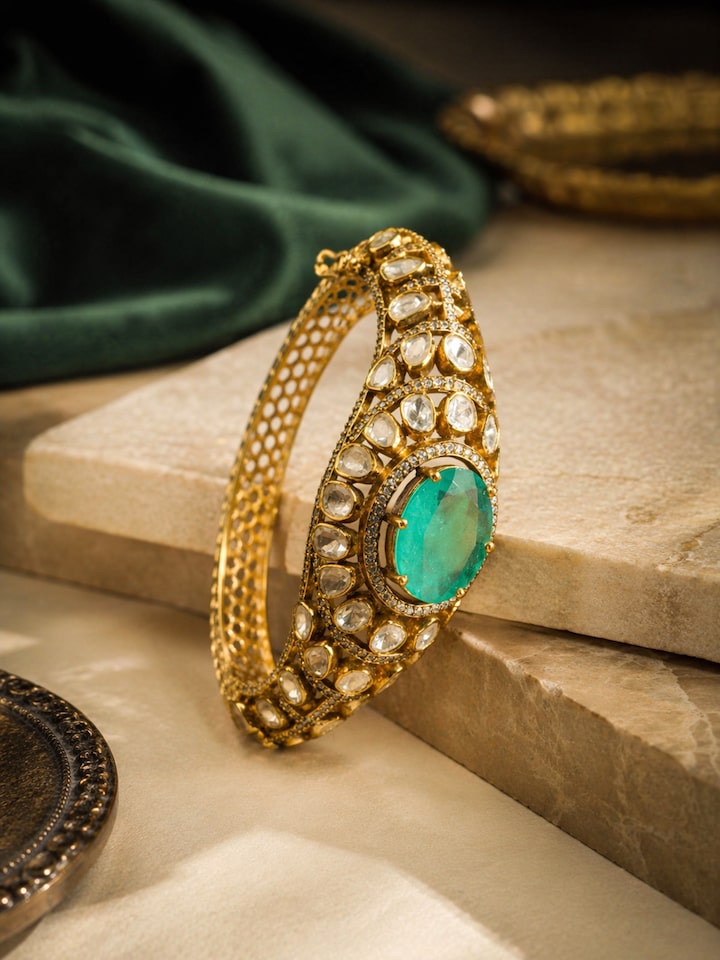 Lifestyle view Silver Smithing Gold Plated Bangle by Swadesh