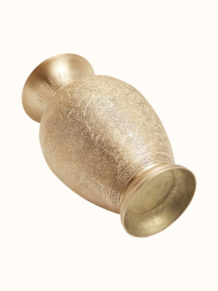 Detail view of Brassware Floor Vase highlighting the handcrafted detailing and finish, in an alternate close-up