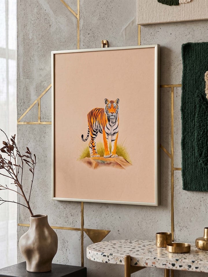 Styled view of Tiger Miniature Painting displayed against a styled backdrop