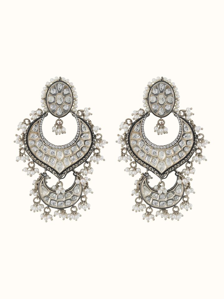 Dank Polki Silver Drop Earrings
