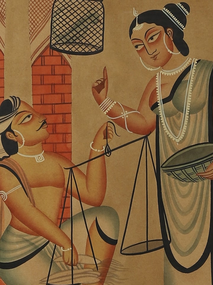 Detail shot of Negotiation Scene Kalighat Painting