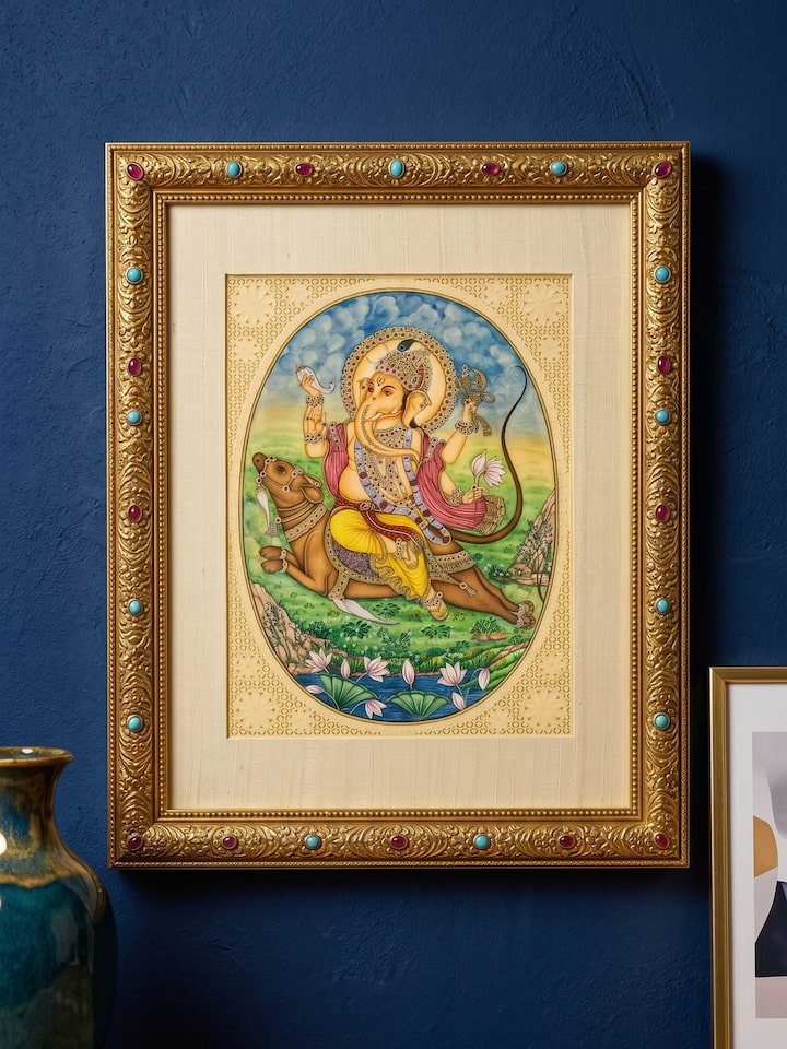 Styled view of Ganesha Miniature Painting displayed against a styled backdrop