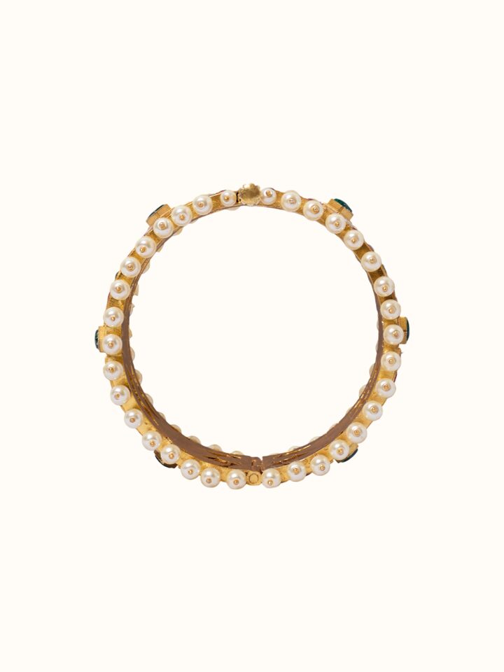 Front view of Jadau Silver Bangle showing the complete piece and design, from a different angle