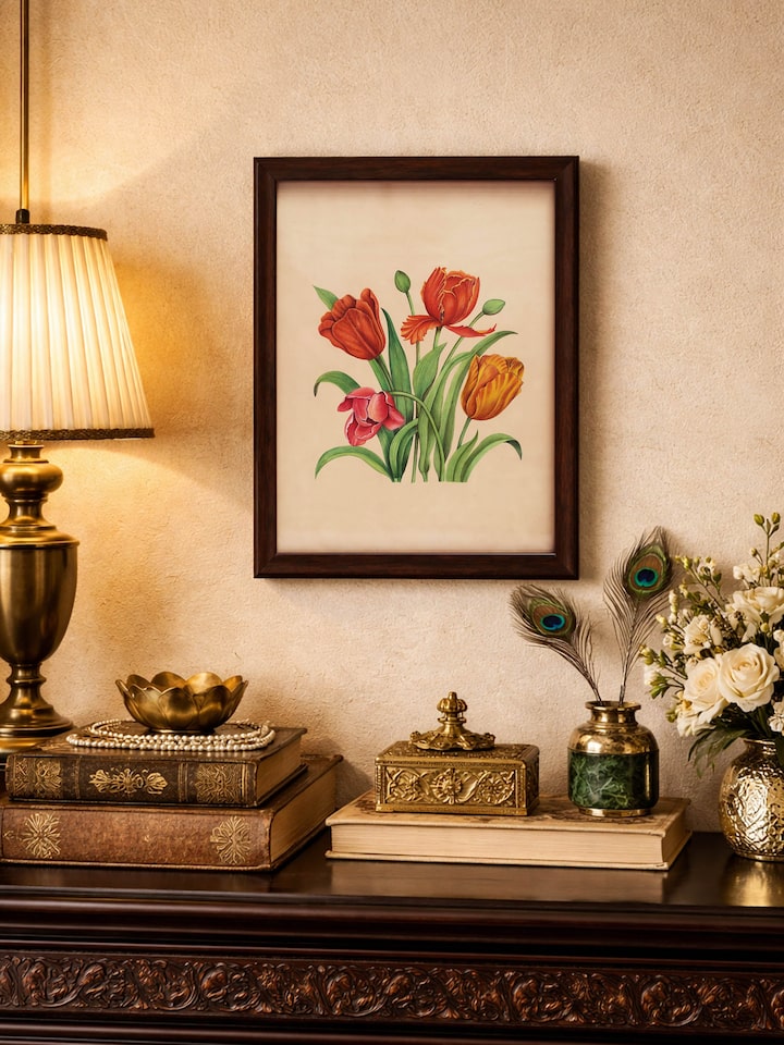Left-side view of the Tulips Miniature Painting