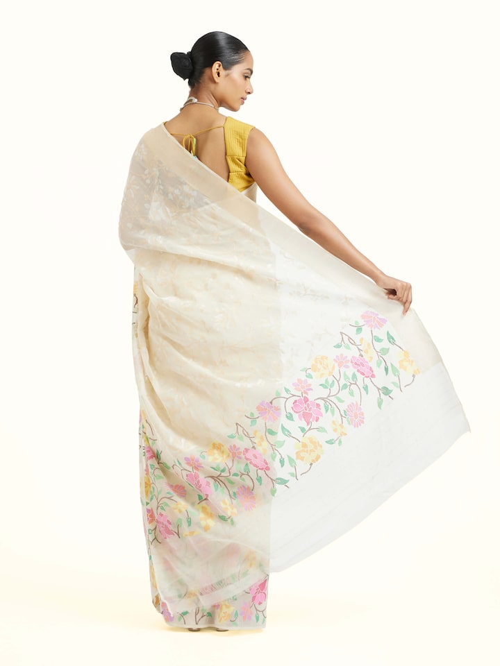 Back view of the Cotton Awadh Jamdani Banarasi Saree