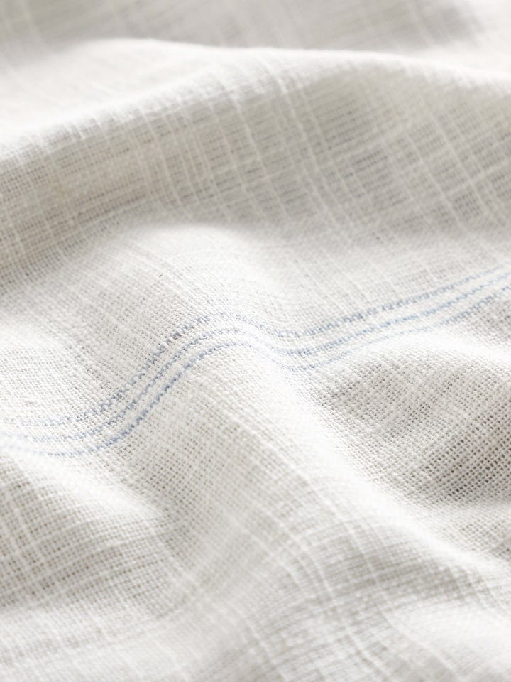 Close-up of Arth Light Blue Stripe Cotton Table Cover with visible handloom texture and pattern