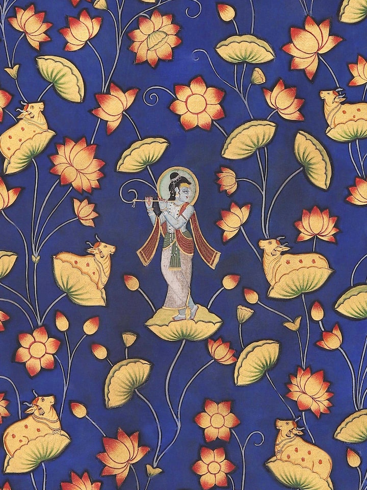 Detail view of the Kamal Talai Krishna Pichwai Painting