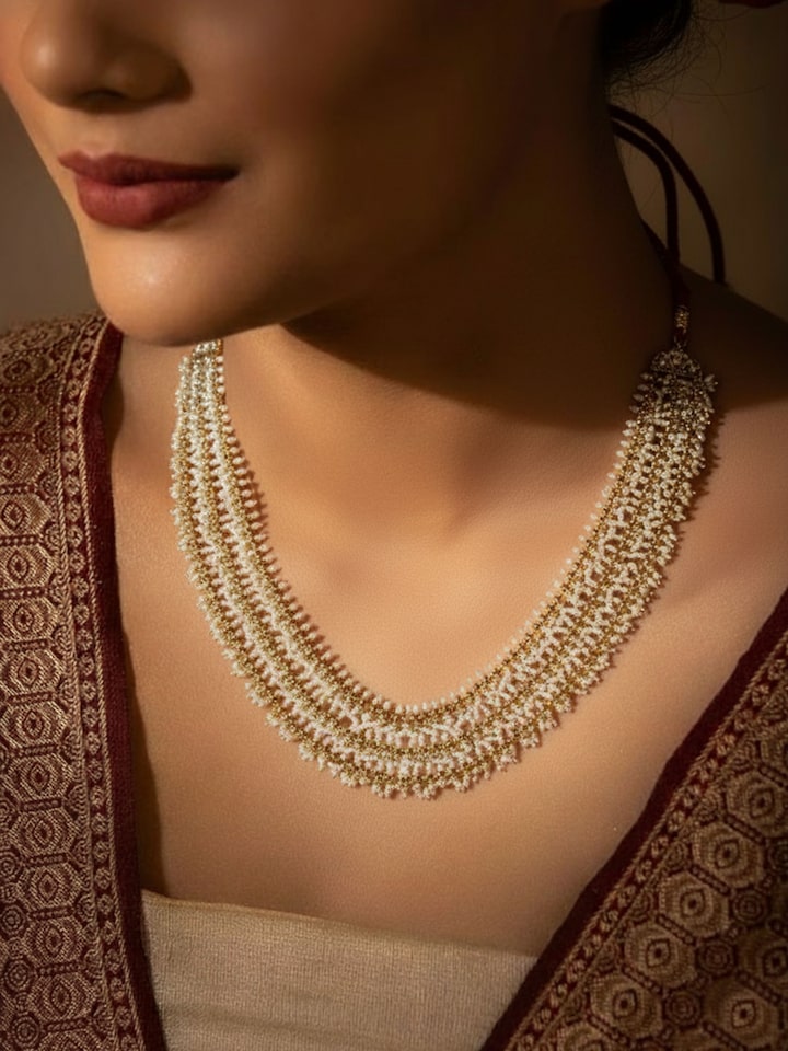 Lifestyle view of Guttapusalu Silver Collar Necklace