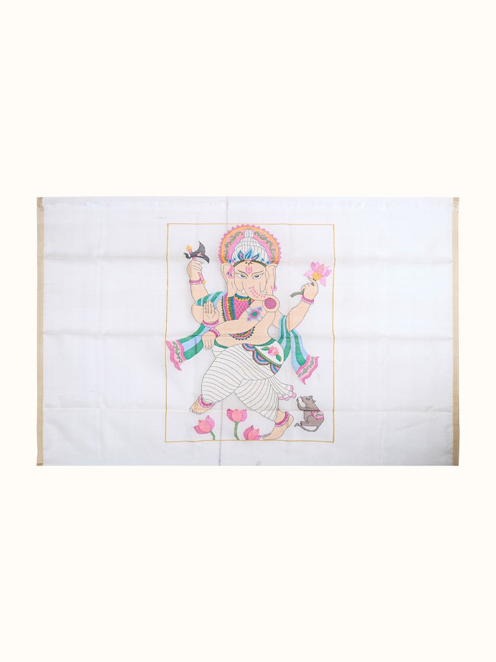 Front view of the Dancing Ganesha Jamdani Wall Hanging