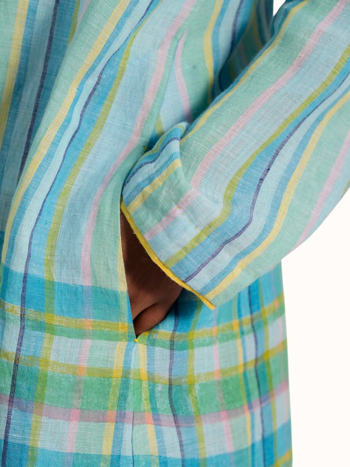 Angled view of the Blue Linen Handloom Ethnic Jacket