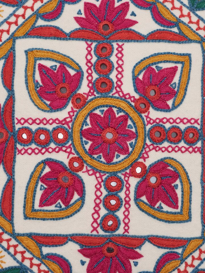 Varna Pink Mandala Cotton Pakko Hand Embroidered Cushion Cover