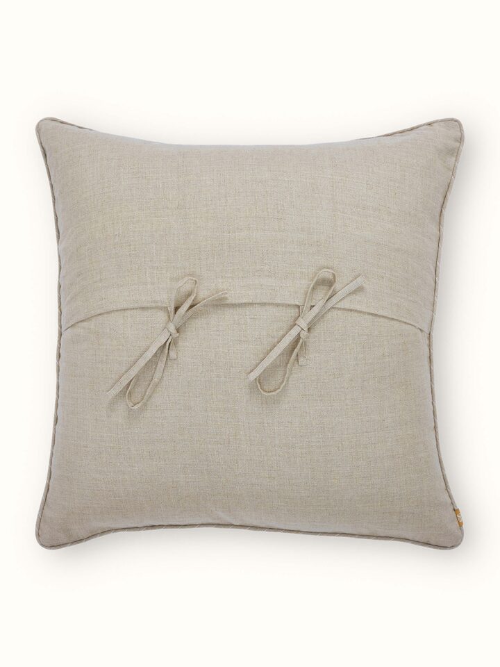 Rann Beige Buti Cotton Chikankari Hand Embroidered Cushion Cover