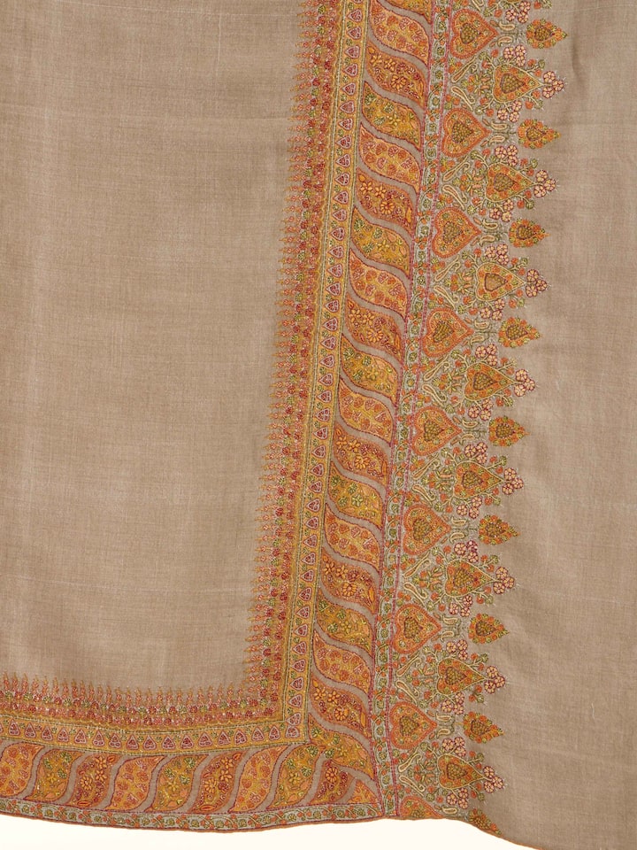 Detailed view of Charcoal Sozni Hand Embroidered Shawl focusing on the fine craftsmanship and texture