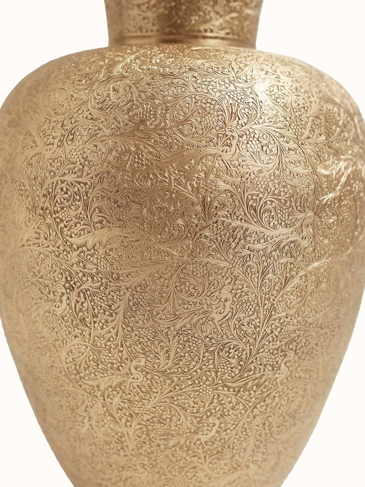 Detail view of Brassware Floor Vase highlighting the handcrafted detailing and finish