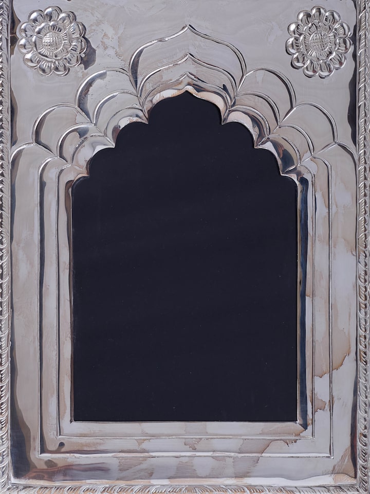 Detail view of Chetai Mehrab Silver Photo Frame highlighting the handcrafted detailing and finish