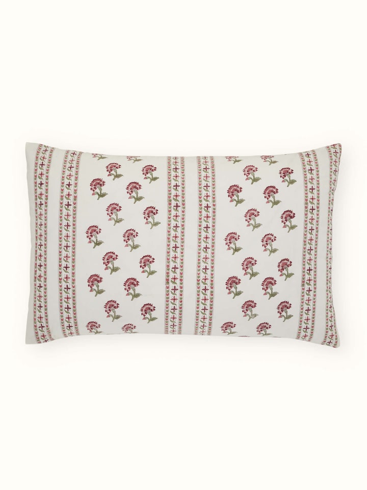 Aarunya Red Stripe Cotton Sanganeri Hand Block Print Pillow Cases (2 Pcs)