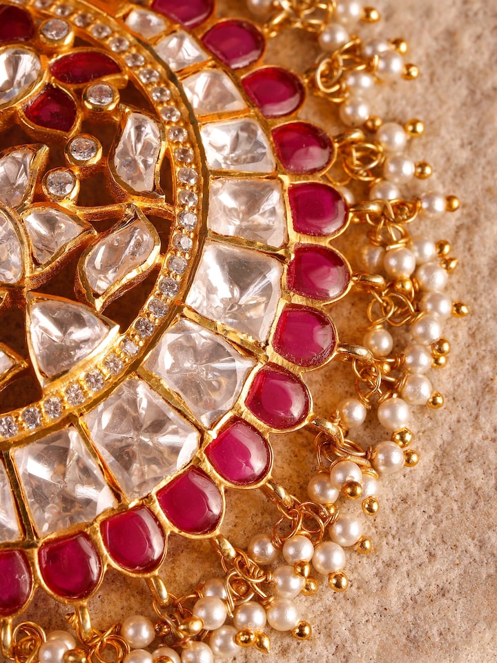 Detail view of Silver Smithing Maang Tika highlighting the stone setting and metalwork detail