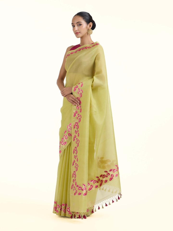 Side view of the Green Banarasi Organza Silk Saree