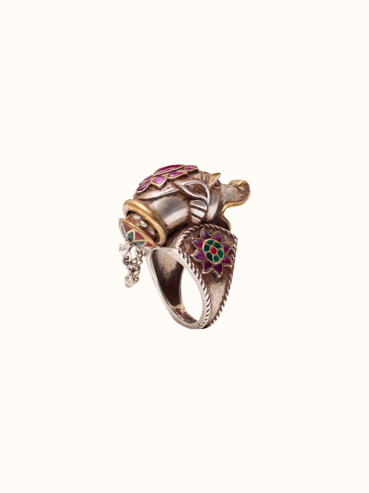 Close-up view of Silver Smithing Ring highlighting the stone setting and metalwork detail