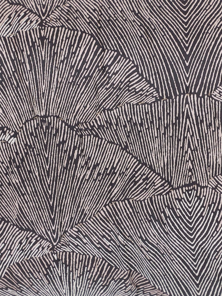 Close-up of Parvat cushion cover showing block printed botanical design on silk
