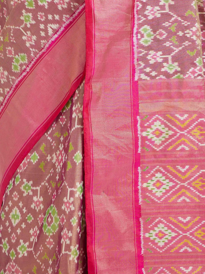 Detailed view of Multi Pochampally Ikat Silk Saree focusing on the fine craftsmanship and texture