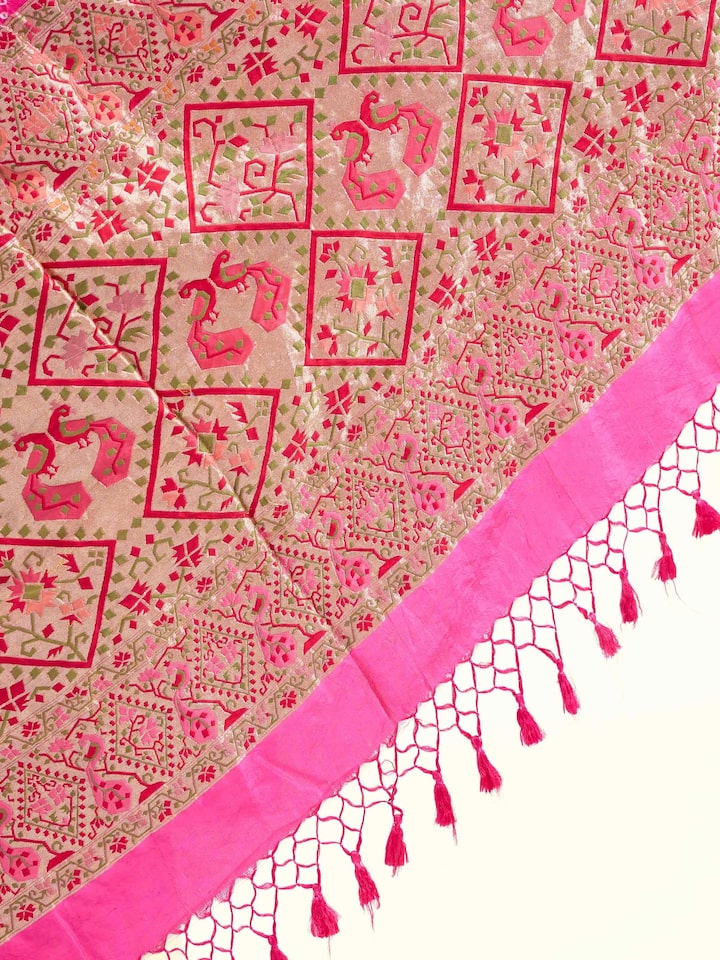 Detailed view of Dark Pink Bandhani Tie & Dye Silk Dupatta focusing on the fine craftsmanship and texture