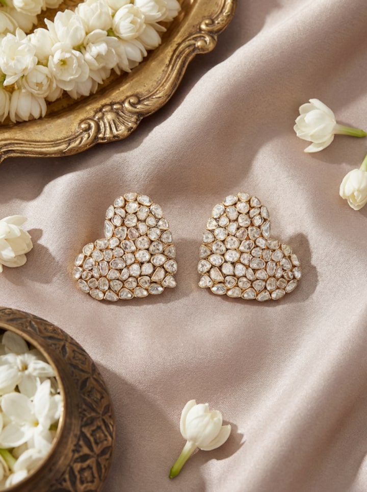 Lifestyle view of Dank Polki 14 karat gold studs