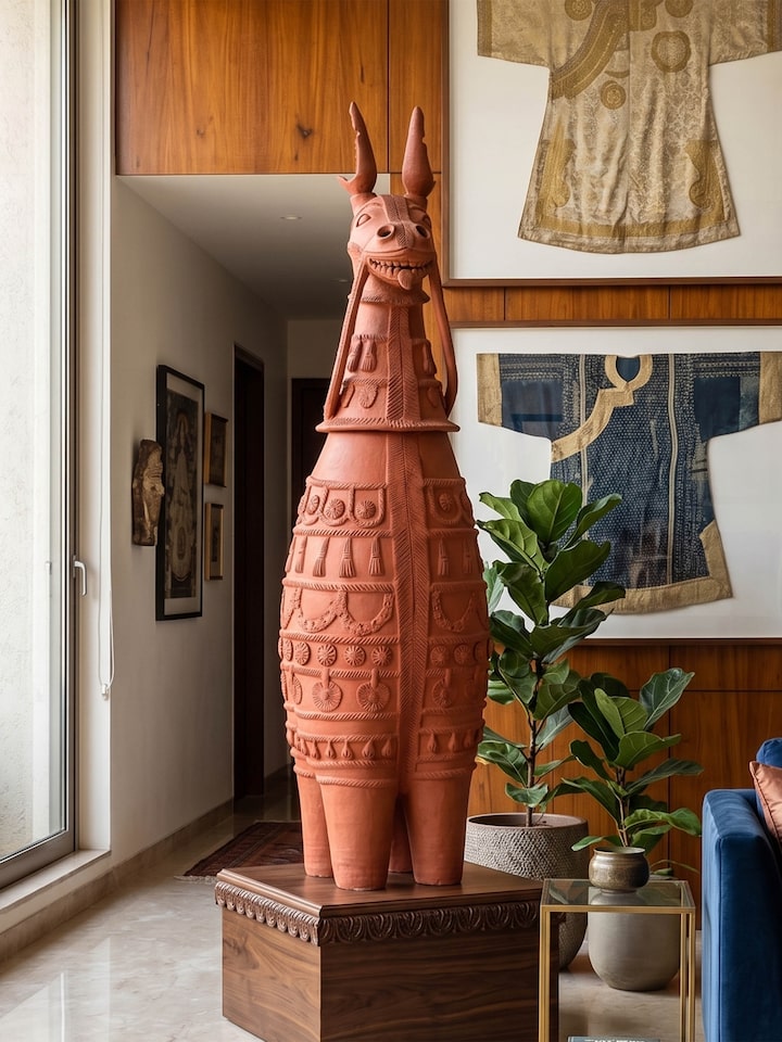 Side view of the Terracotta Clay Horse Sculpture