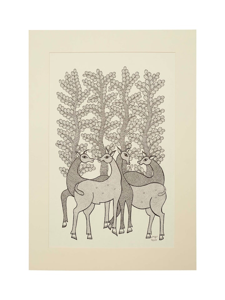 Front view of the Antlers Of The Forest Gond Art
