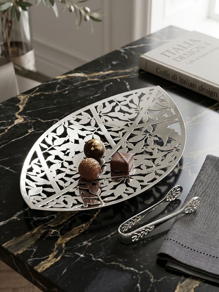 Left-side view of the Silver-plated Leaf Platter