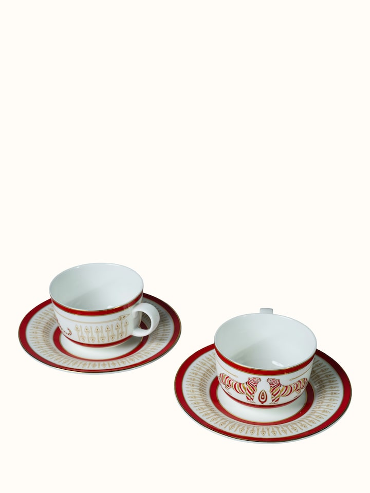 Close-up view of Ceramic Tea Cups And Saucers With Gold Motifs (2 Pcs) highlighting the handcrafted detailing and finish
