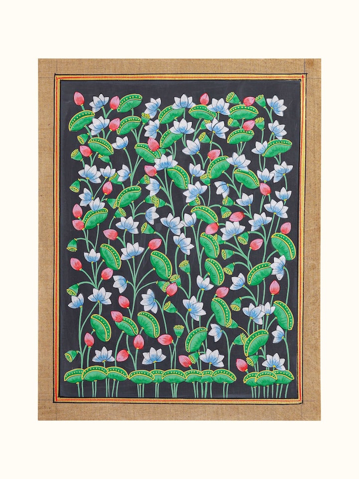 Front view of the Kamal Talai Blue Pichwai Painting