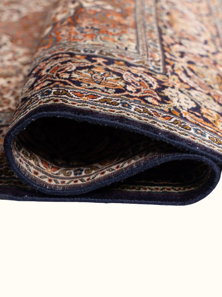 Traditional Persian Ivory Rust Kashan Kashmir Silk Hand-Knotted Carpet