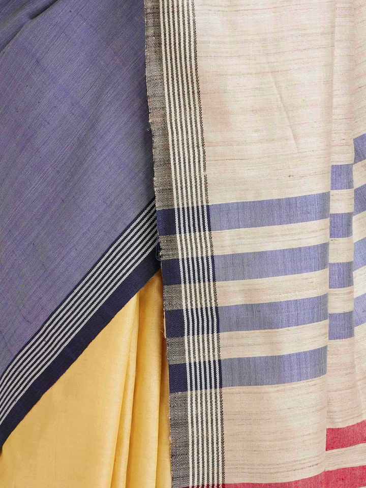 Back view of the Blue Tussar Silk Handloom Saree