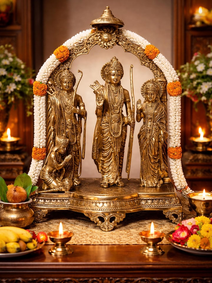 Side view of the Brass Ram Darbar Standing Idol